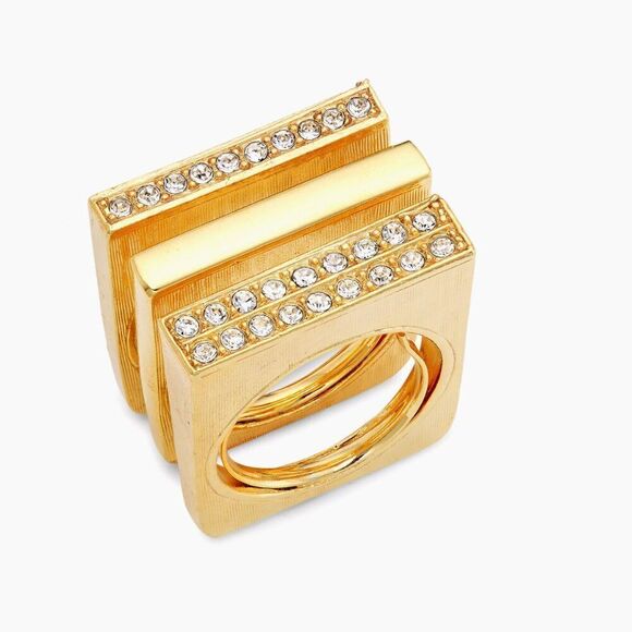 Kenneth Jay Lane NIB NWT 3-piece 22K Gold-Plated & Glass Crystal Ring Set - 5 - Picture 3 of 11